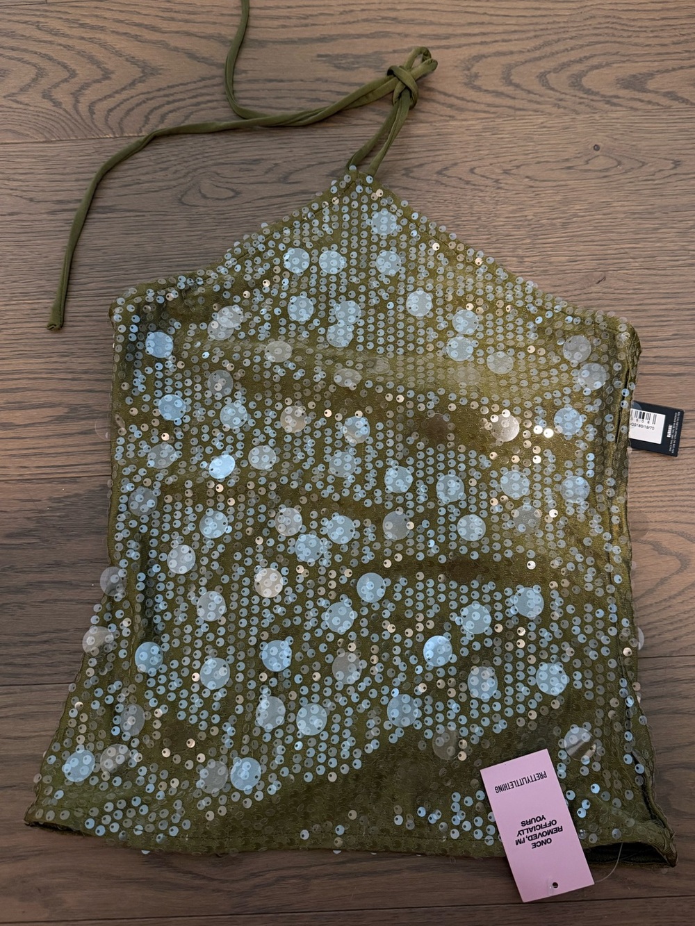Sequin Halter Tank Dress in Olive Green - Picture 5 of 6